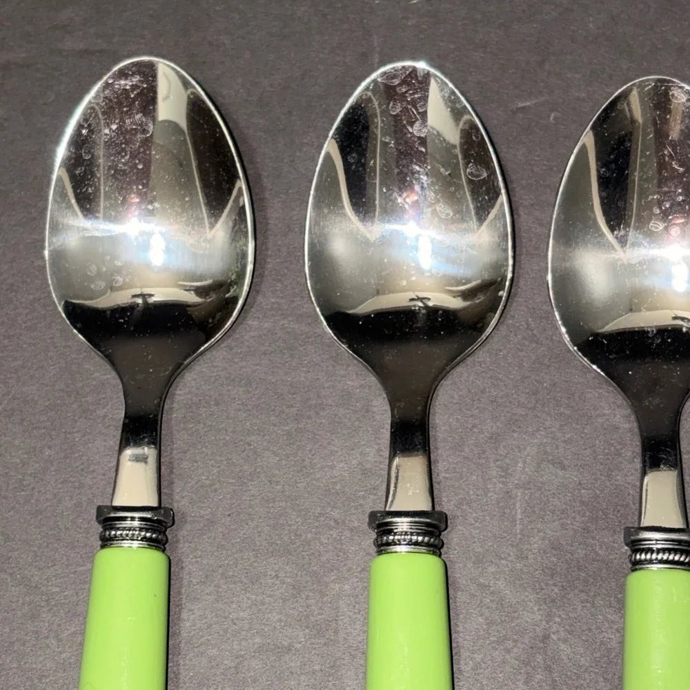 Set/4 Light Green Resin Handle Stainless Steel Spoons Beaded Bolster 7.75